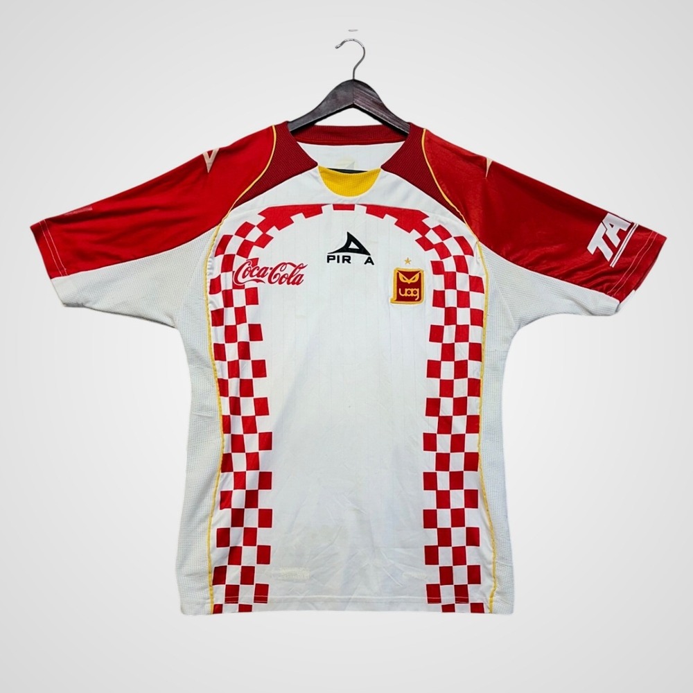 Pirma Tecos UAG Soccer Jersey Mens L White Red Good Checkerboard Coca-Cola Logo